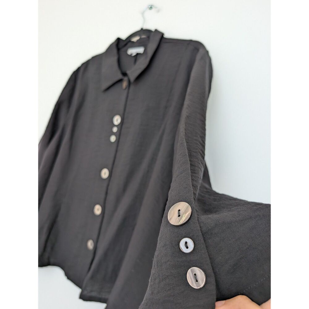 EUC Habitat Black Pleated Swing Shirt Button Up Lagenlook Sz XL Minimalist - Picture 4 of 16